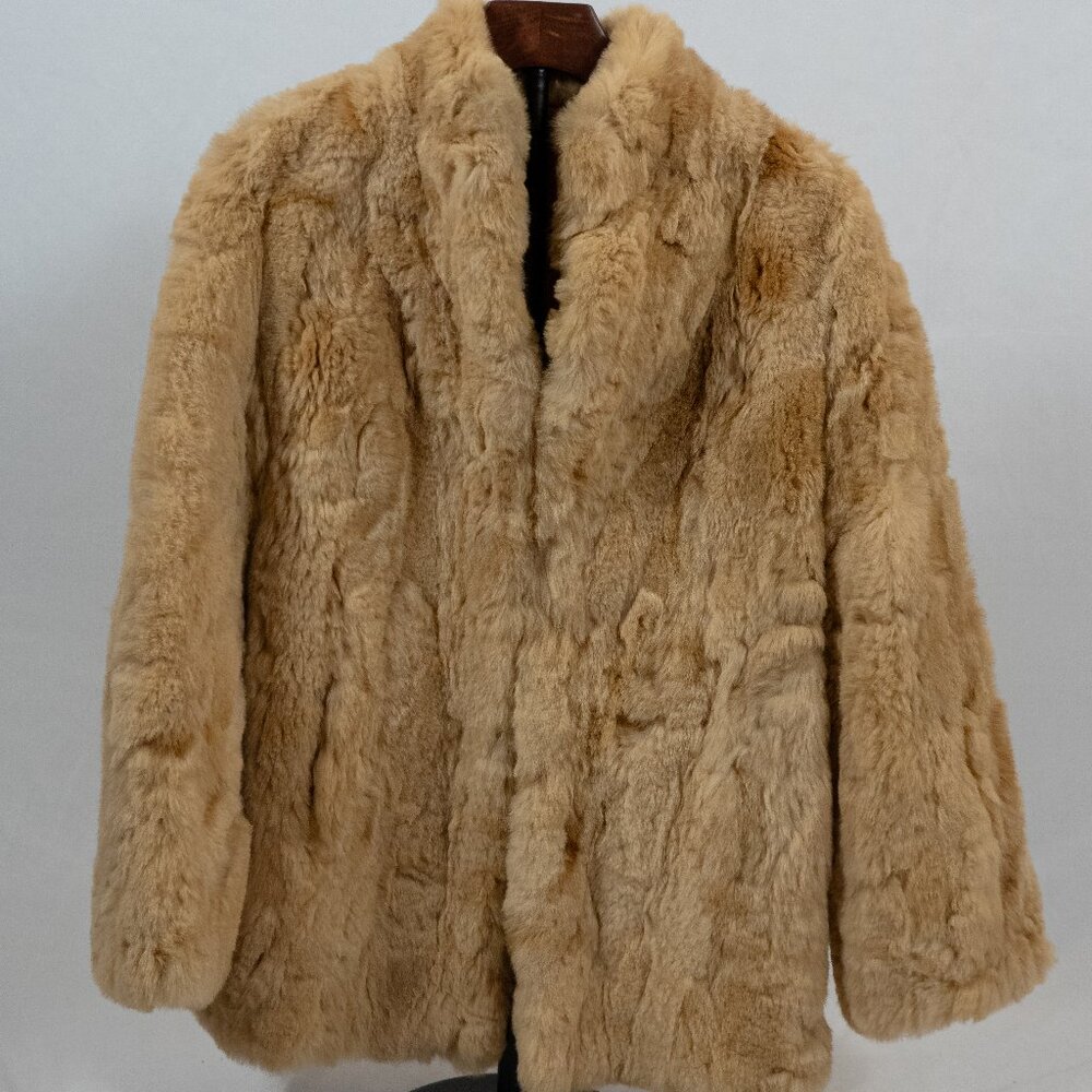 Vintage Rabbit Fur Coat Tan Women’s Small 70s 80s Glam Jacket